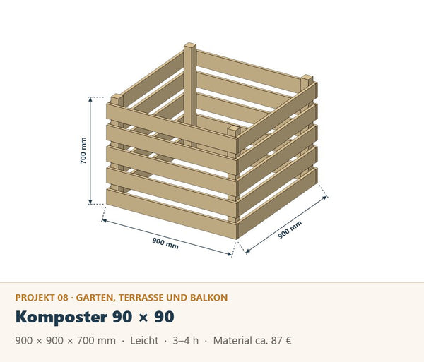 Komposter aus Holz selber bauen: Bauplan 90 × 90 cm