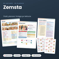 Zemsta: fiszki, plansza i ściąga po lekturze (PDF do druku)