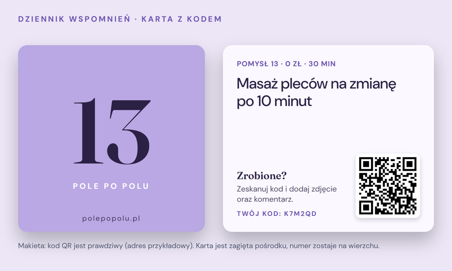 Karta Dziennika wspomnień o czasie przed narodzinami z kodem QR i kodem zestawu