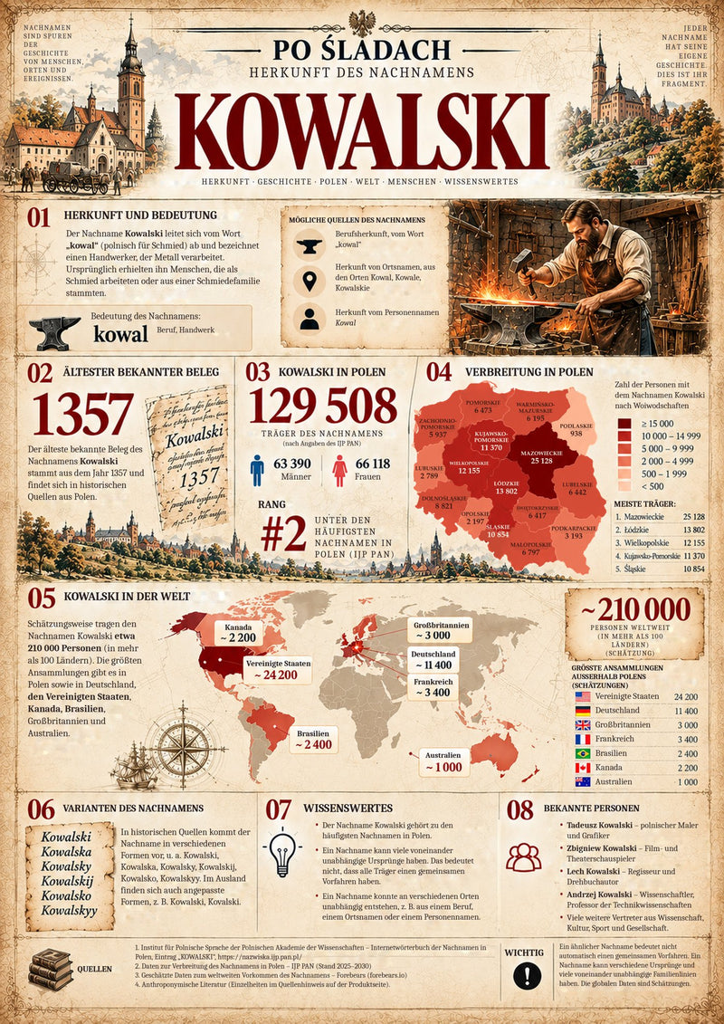 Plakat Geneza nazwiska Kowalski, wersja językowa: de