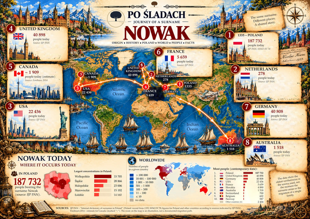 Plakat Podróż nazwiska Nowak, wersja językowa: en